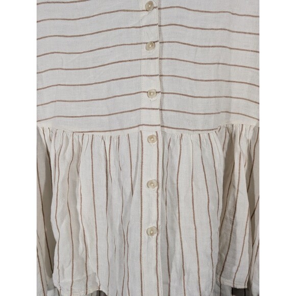 Cato Top Women Sz L Striped Short Sleeve V-Neck Boho Button Down Tunic Lagenlook - Picture 4 of 7